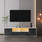 Meuble TV gris de 62,99 po avec lumières DEL, armoires et étagères ouvertes pour téléviseurs jusqu'à 65 po