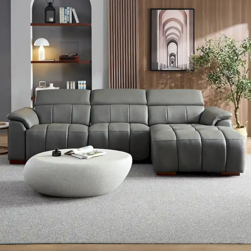 Canapé inclinable électrique avec port USB, sectionnel en cuir véritable en forme de L