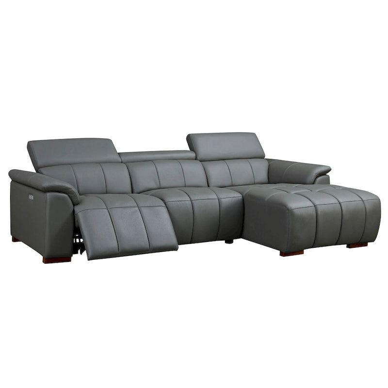 Canapé inclinable électrique avec port USB, sectionnel en cuir véritable en forme de L