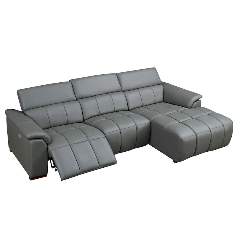 Canapé inclinable électrique avec port USB, sectionnel en cuir véritable en forme de L