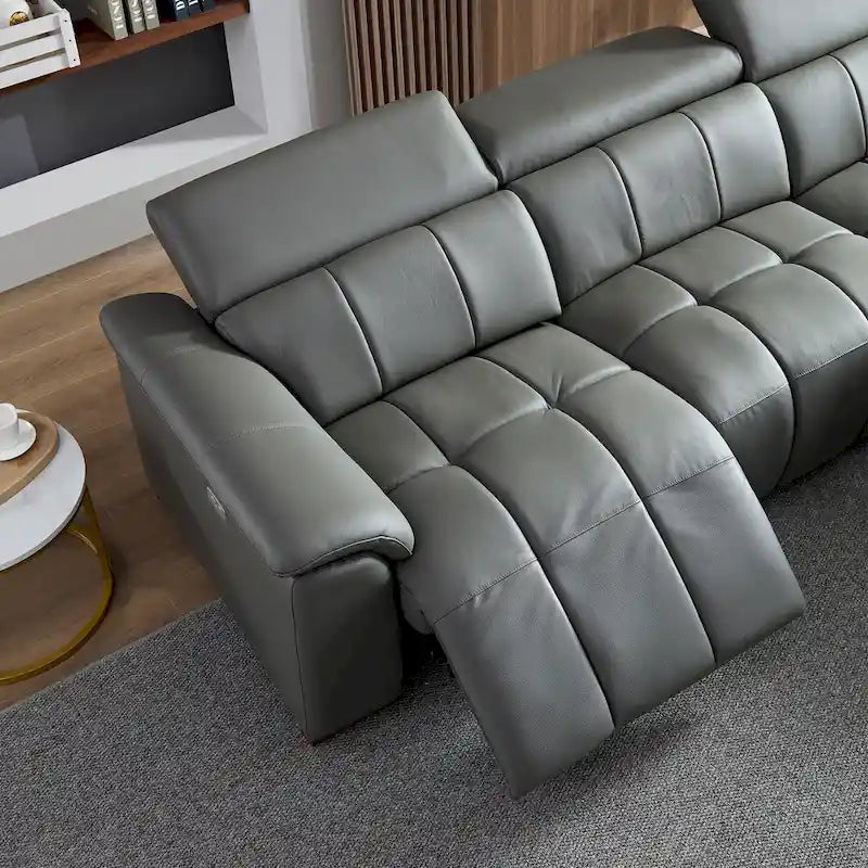 Canapé inclinable électrique avec port USB, sectionnel en cuir véritable en forme de L
