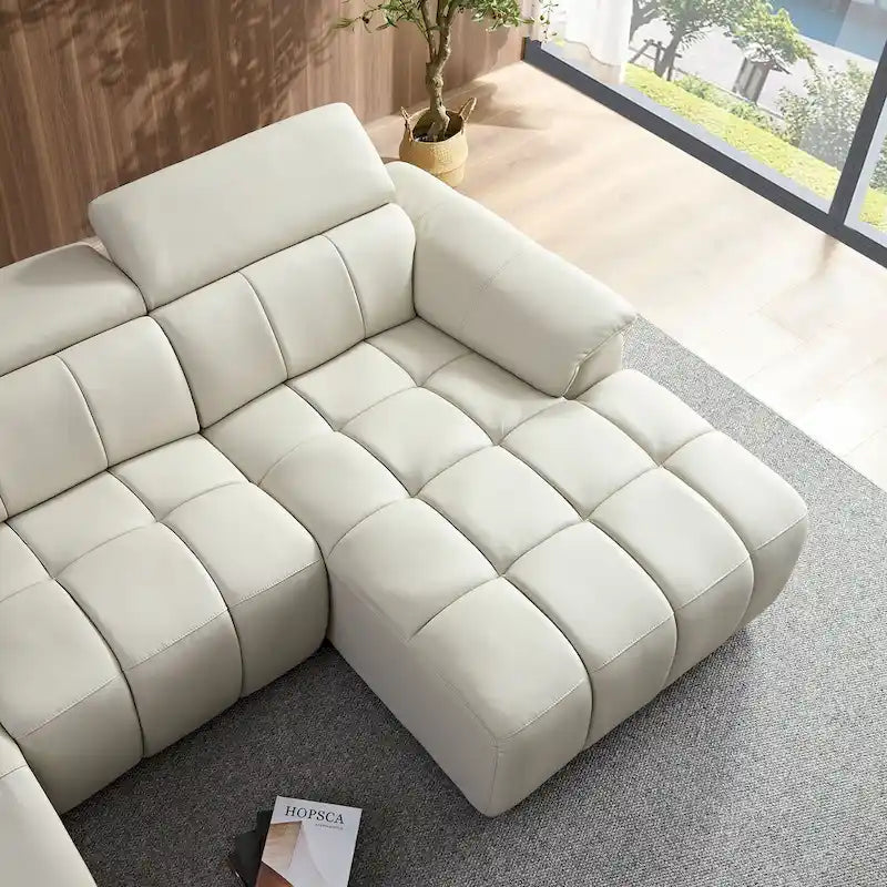 Canapé inclinable électrique avec port USB, sectionnel en cuir véritable en forme de L