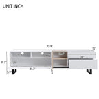 Meuble TV Blanc+Naturel de 70,9 po avec rangement et porte abattante pour téléviseurs jusqu'à 80 po