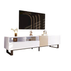 Meuble TV Blanc+Naturel de 70,9 po avec rangement et porte abattante pour téléviseurs jusqu'à 80 po