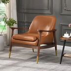 Fauteuil d'appoint en similicuir marron avec pieds fuselés