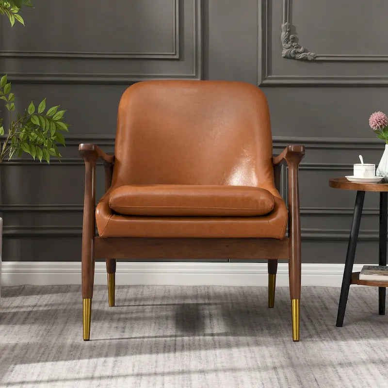 Fauteuil d'appoint en similicuir marron avec pieds fuselés