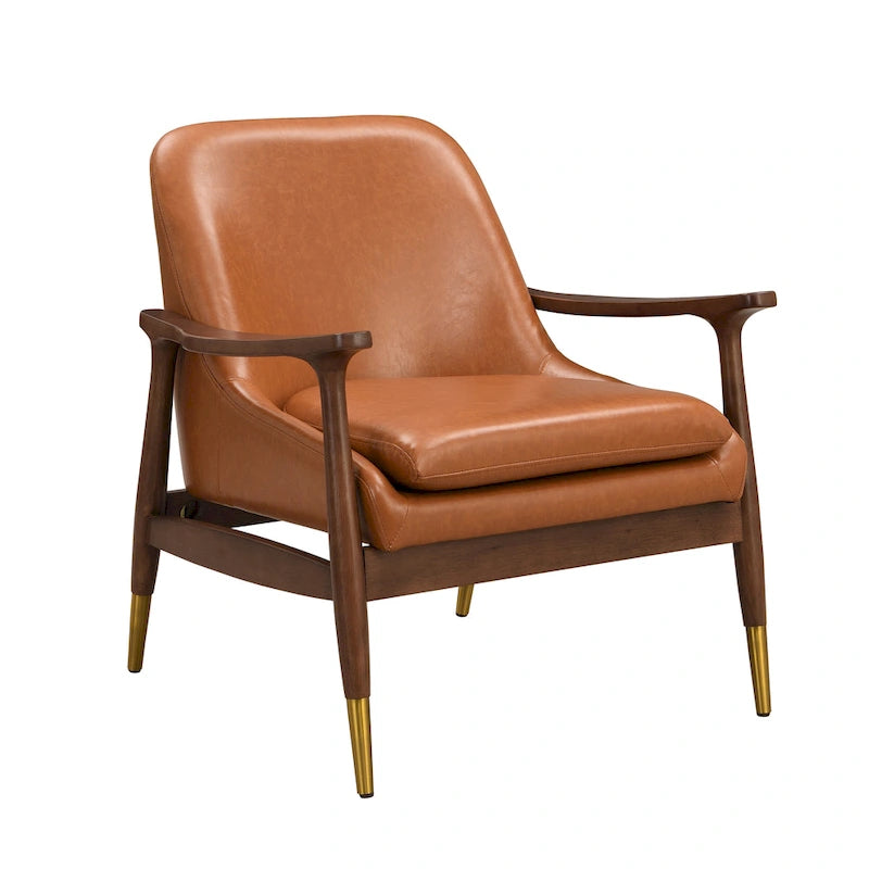 Fauteuil d'appoint en similicuir marron avec pieds fuselés