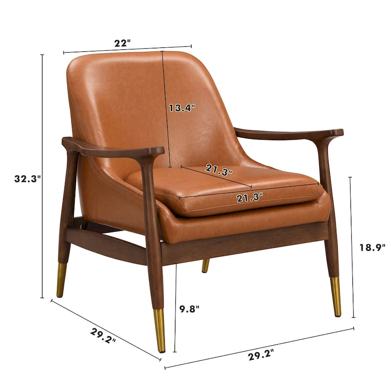 Fauteuil d'appoint en similicuir marron avec pieds fuselés