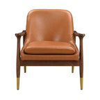 Fauteuil d'appoint en similicuir marron avec pieds fuselés
