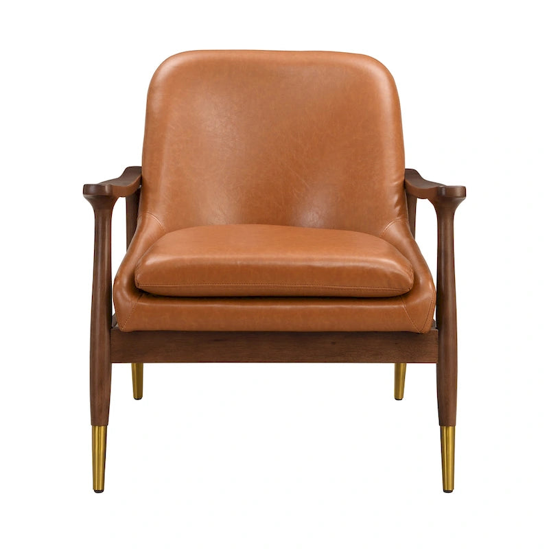 Fauteuil d'appoint en similicuir marron avec pieds fuselés