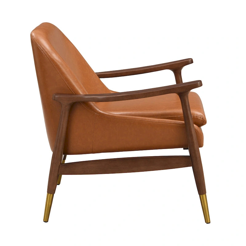 Fauteuil d'appoint en similicuir marron avec pieds fuselés