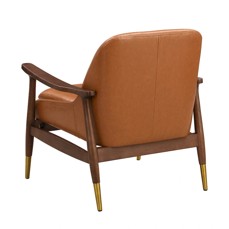 Fauteuil d'appoint en similicuir marron avec pieds fuselés