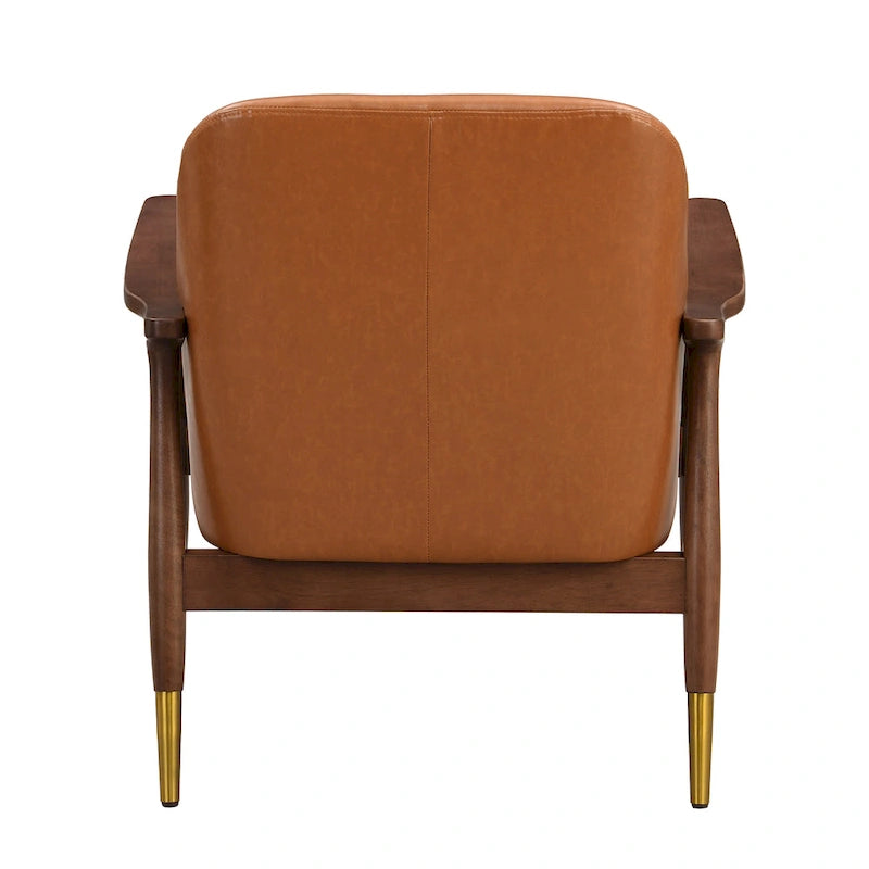 Fauteuil d'appoint en similicuir marron avec pieds fuselés