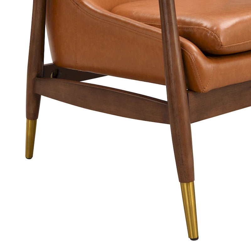 Fauteuil d'appoint en similicuir marron avec pieds fuselés