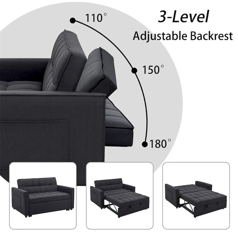 Canapé-lit convertible en tissu de polyester tissé et structure en bois massif