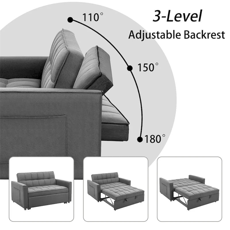 Canapé-lit convertible en tissu de polyester tissé et structure en bois massif