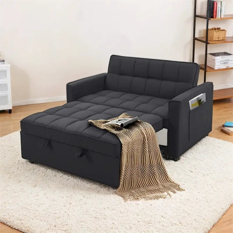 Canapé-lit convertible en tissu de polyester tissé et structure en bois massif