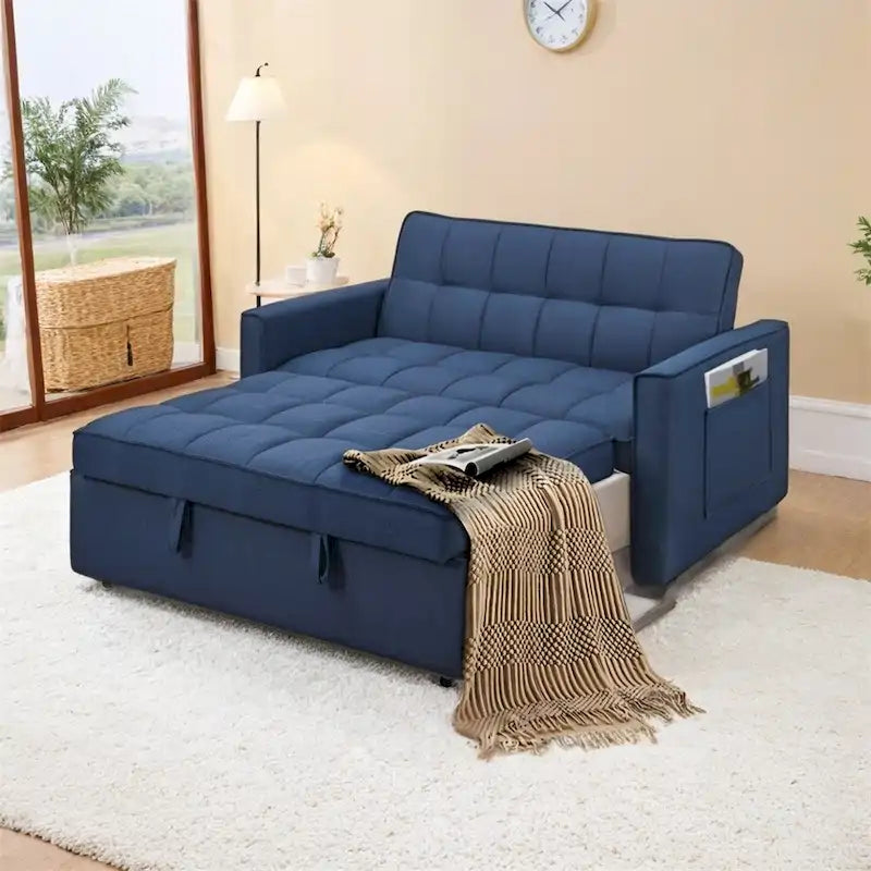 Canapé-lit convertible en tissu de polyester tissé et structure en bois massif
