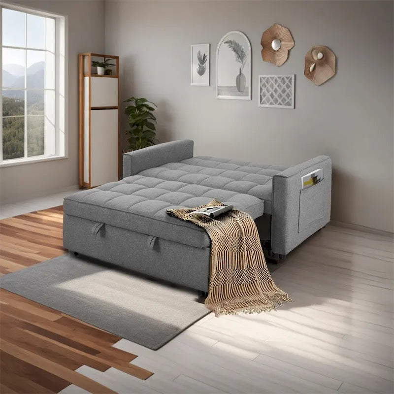 Canapé-lit convertible en tissu de polyester tissé et structure en bois massif