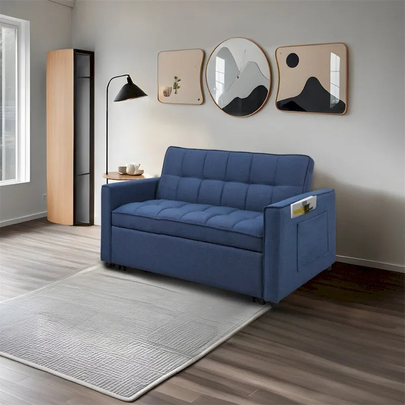 Canapé-lit convertible en tissu de polyester tissé et structure en bois massif