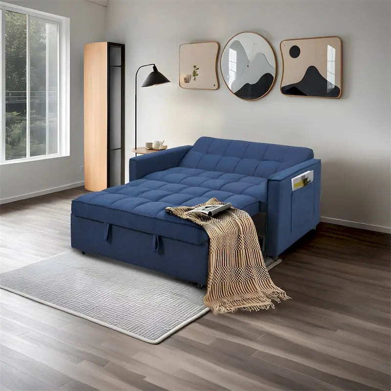 Canapé-lit convertible en tissu de polyester tissé et structure en bois massif