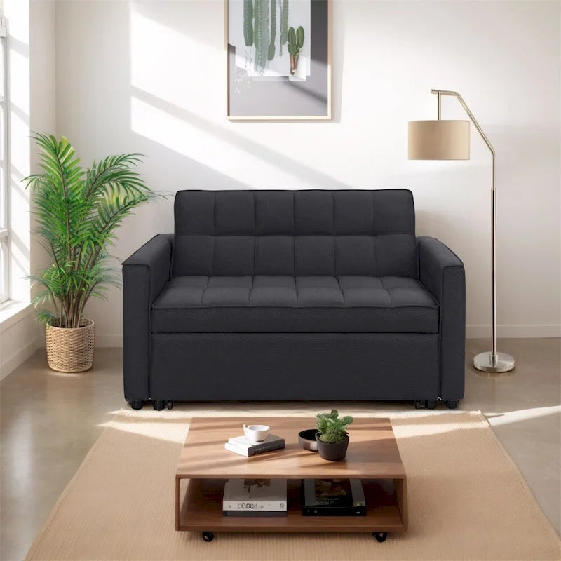 Canapé-lit convertible en tissu de polyester tissé et structure en bois massif