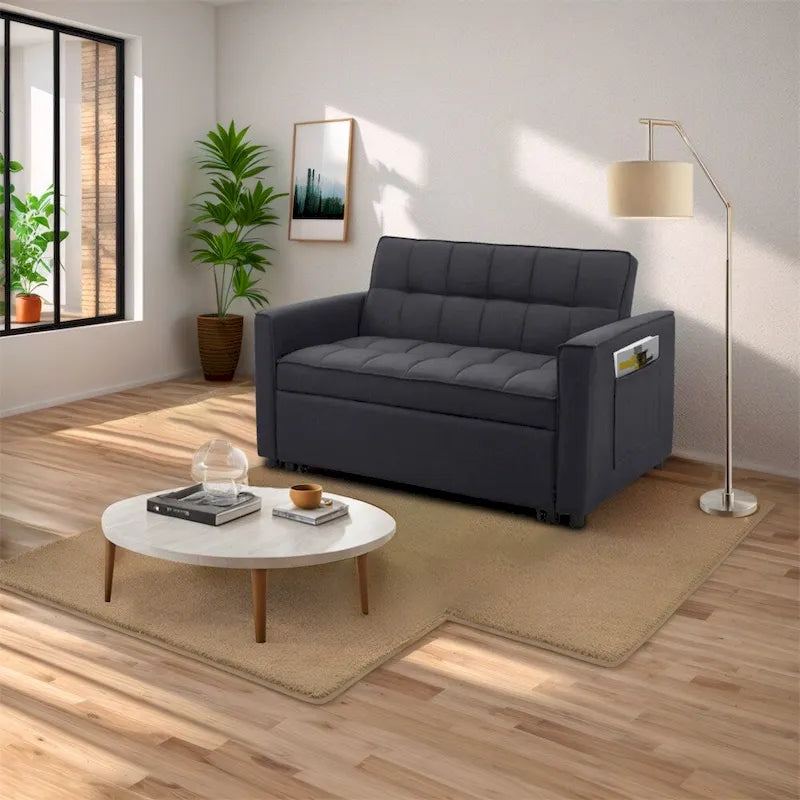 Canapé-lit convertible en tissu de polyester tissé et structure en bois massif