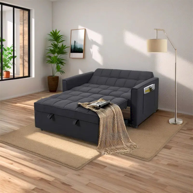 Canapé-lit convertible en tissu de polyester tissé et structure en bois massif