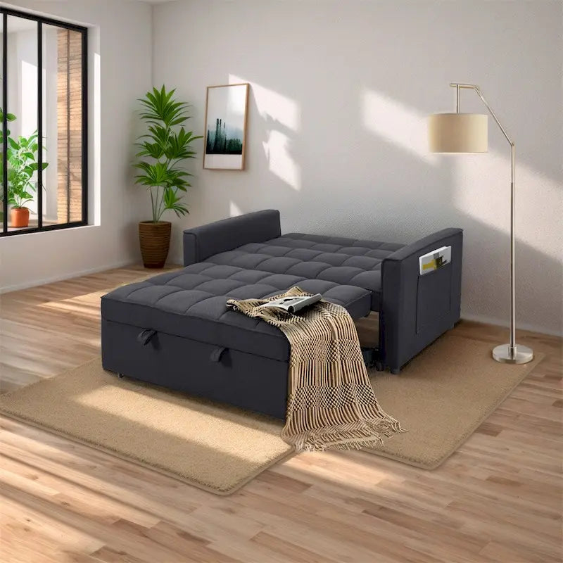 Canapé-lit convertible en tissu de polyester tissé et structure en bois massif