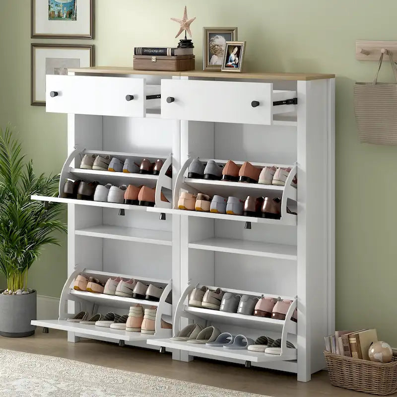 Ensemble de meubles à chaussures 2 pièces avec tiroirs basculants et dessus aspect bois