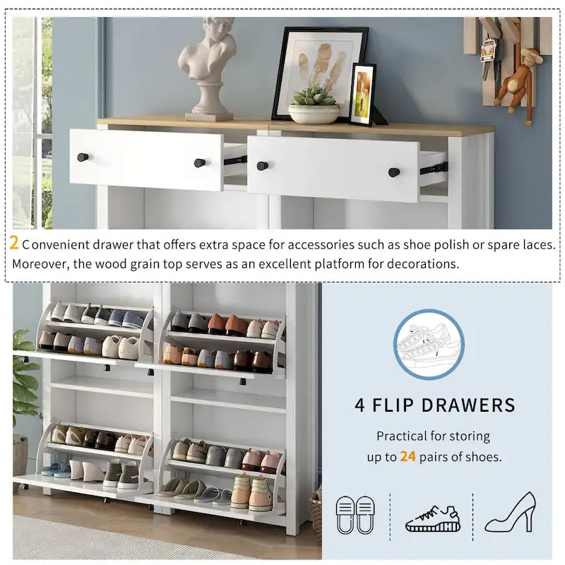 Ensemble de meubles à chaussures 2 pièces avec tiroirs basculants et dessus aspect bois