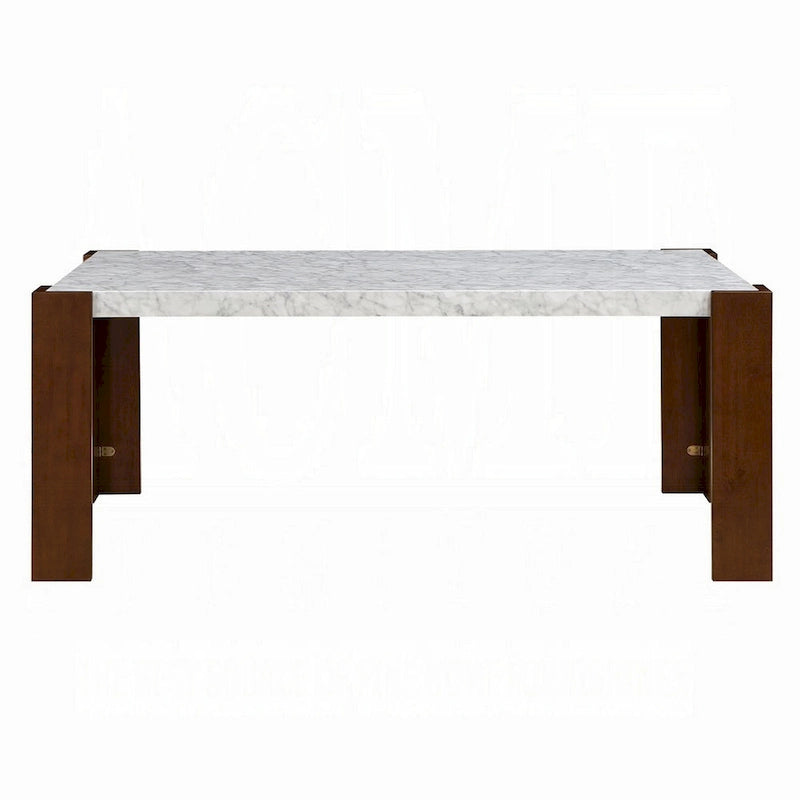Table de salle à manger rectangulaire de 72 pouces avec plateau en similicuir marbre et pieds en bois