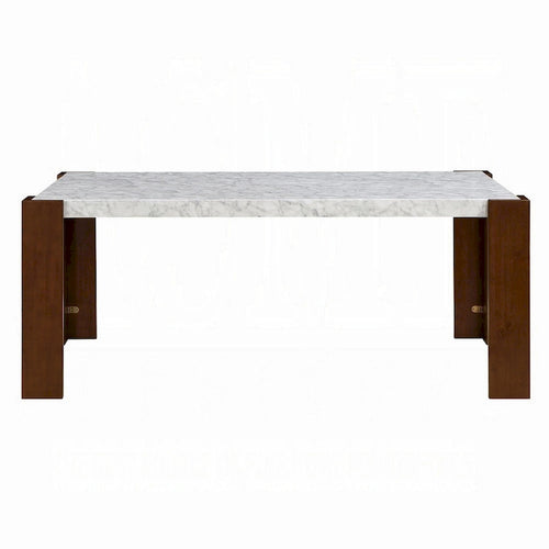 Table de salle à manger rectangulaire de 72 pouces avec plateau en similicuir marbre et pieds en bois