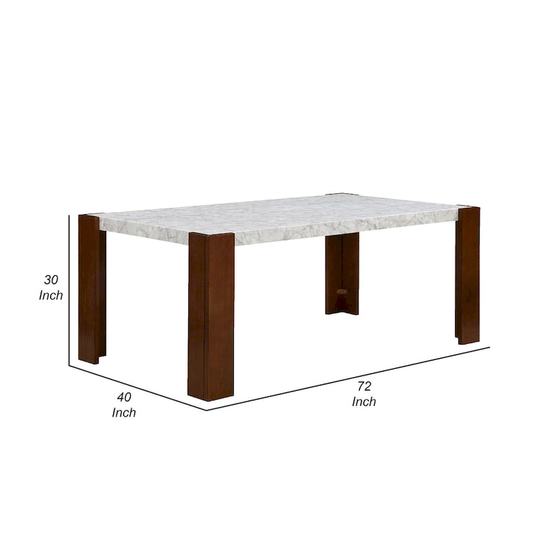 Table de salle à manger rectangulaire de 72 pouces avec plateau en similicuir marbre et pieds en bois