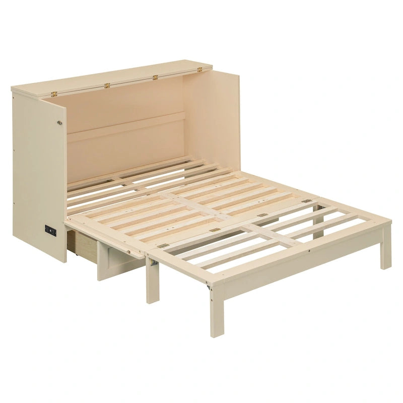Lit escamotable grand format avec tiroirs de rangement et port USB