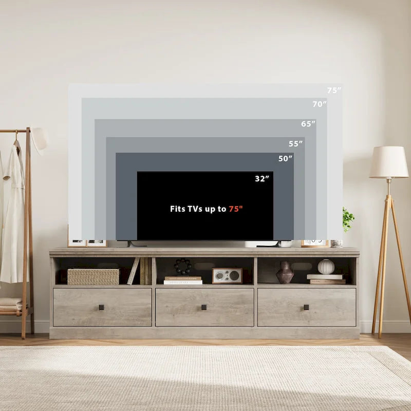 Meuble TV de 178 cm avec 3 tiroirs et étagères ouvertes