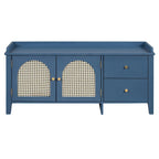 Banc de rangement avec coussin, 2 tiroirs et portes en rotin pour entrée