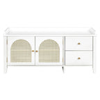 Banc de rangement avec coussin, 2 tiroirs et portes en rotin pour entrée