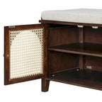 Banc de rangement avec coussin, 2 tiroirs et portes en rotin pour entrée