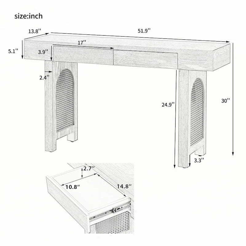 Console étroite avec accent en rotin – Noir antique