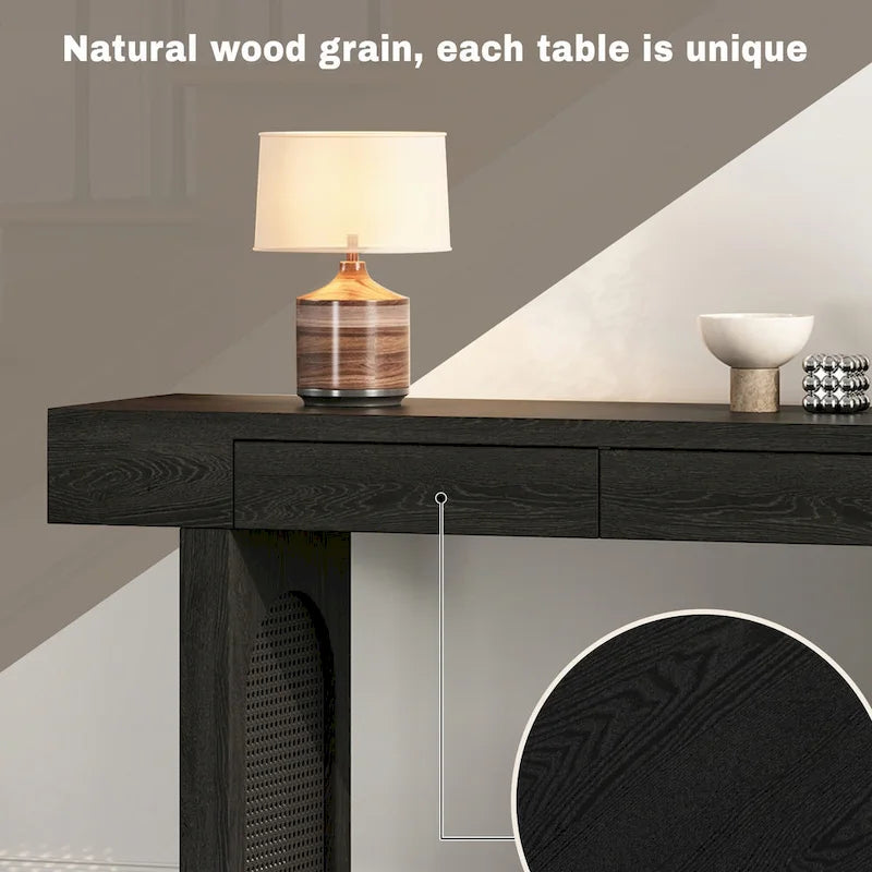 Console étroite avec accent en rotin – Noir antique
