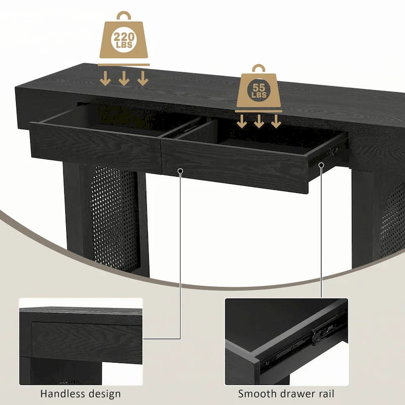 Console étroite avec accent en rotin – Noir antique