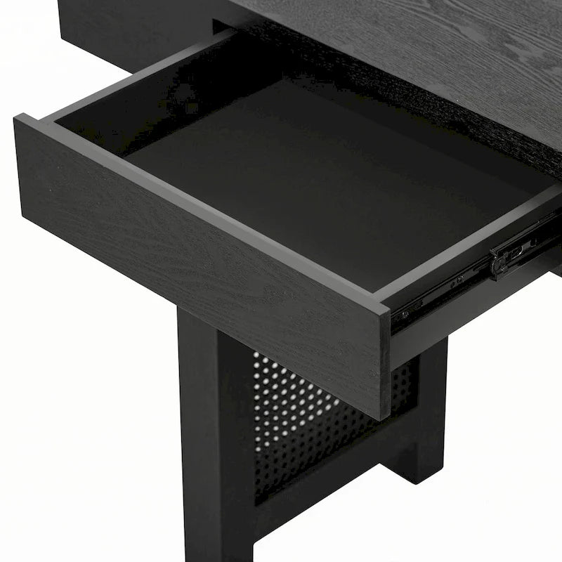 Console étroite avec accent en rotin – Noir antique