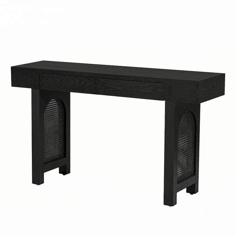 Console étroite avec accent en rotin – Noir antique