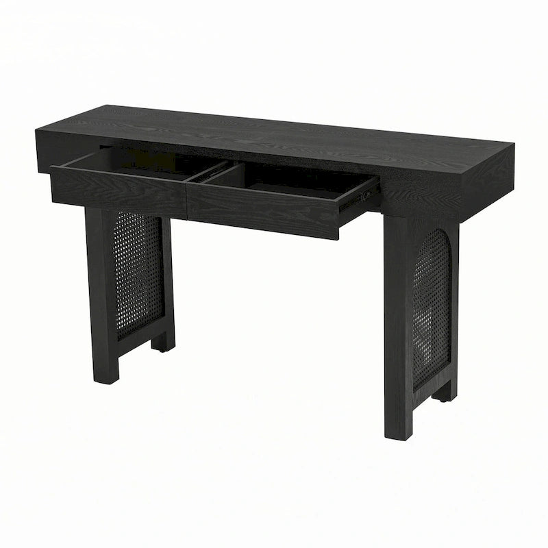 Console étroite avec accent en rotin – Noir antique