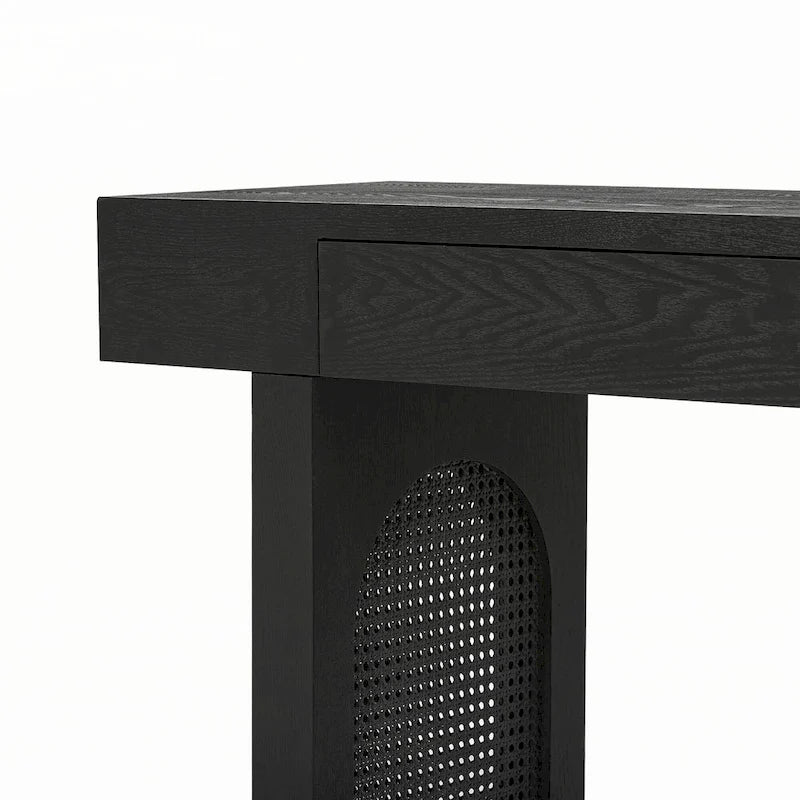 Console étroite avec accent en rotin – Noir antique