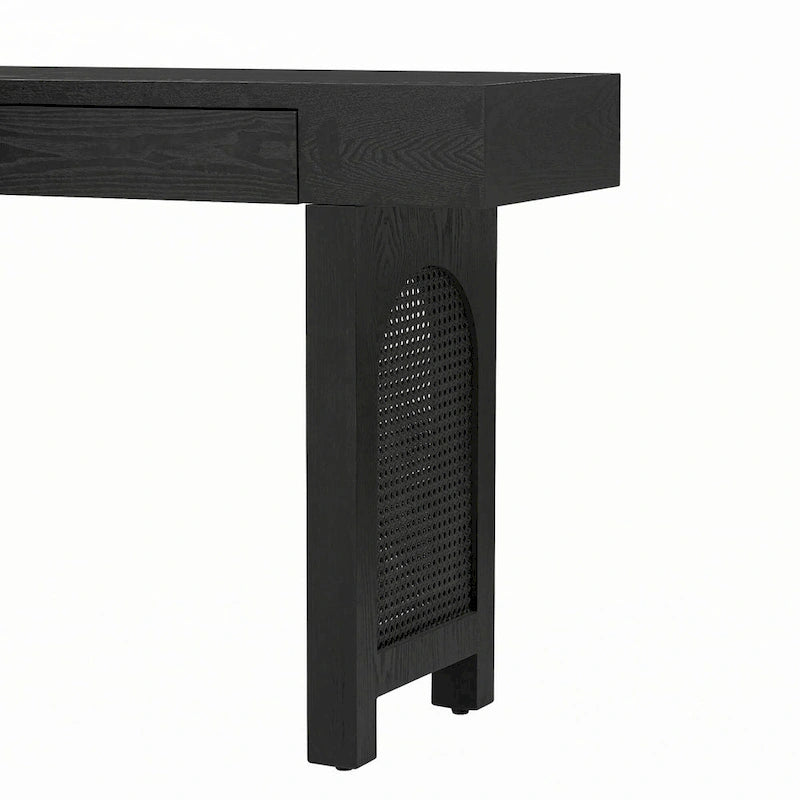 Console étroite avec accent en rotin – Noir antique
