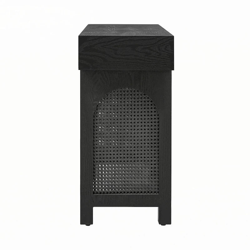 Console étroite avec accent en rotin – Noir antique