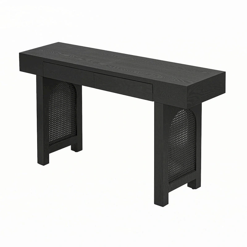 Console étroite avec accent en rotin – Noir antique