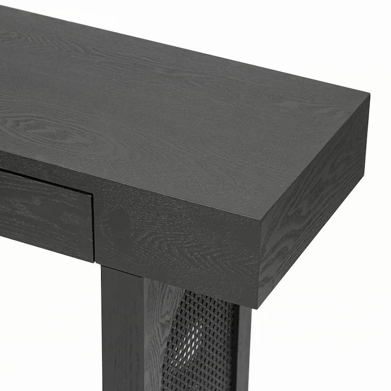 Console étroite avec accent en rotin – Noir antique
